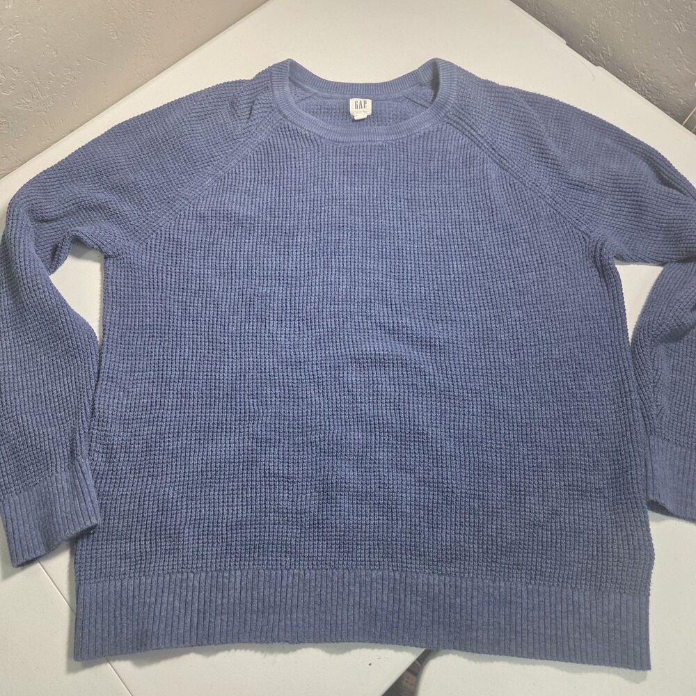GAP Waffle Knit Sweater Mens XL Dusty Slate Blue Crewneck Long Sleeve Pullover
